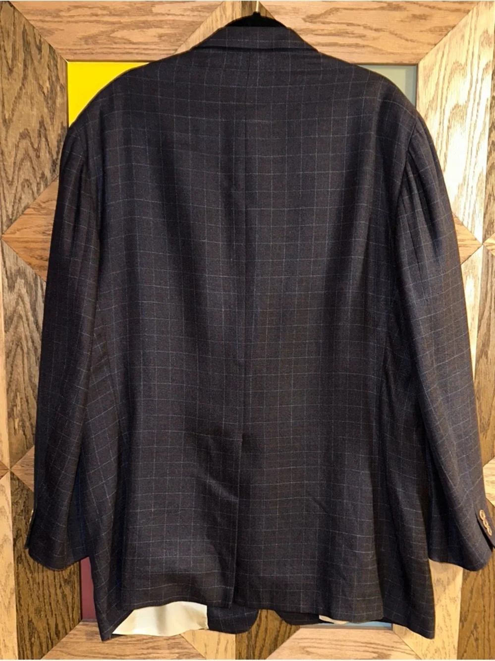 Vintage 80s Paul Stuart Blazer Men’s Silk Wool Blend Navy Check Sport Coat 50LT